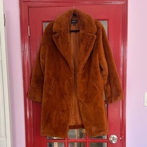 Something Navy Faux Fur Coat in Burnt Orange